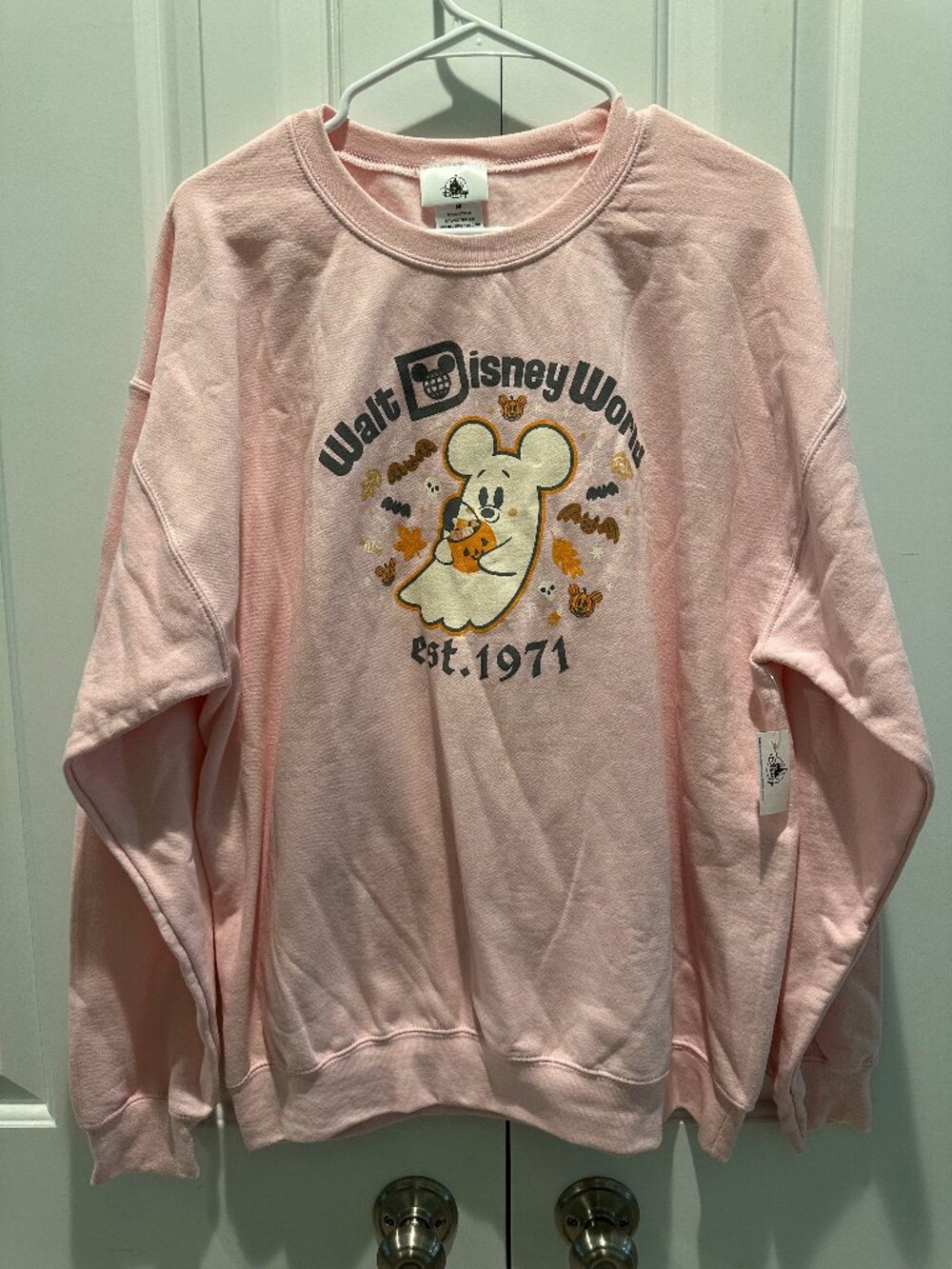 NEW NWT Disney Parks Pink Ghost Mickey Halloween Sweatshirt WDW 1971 M